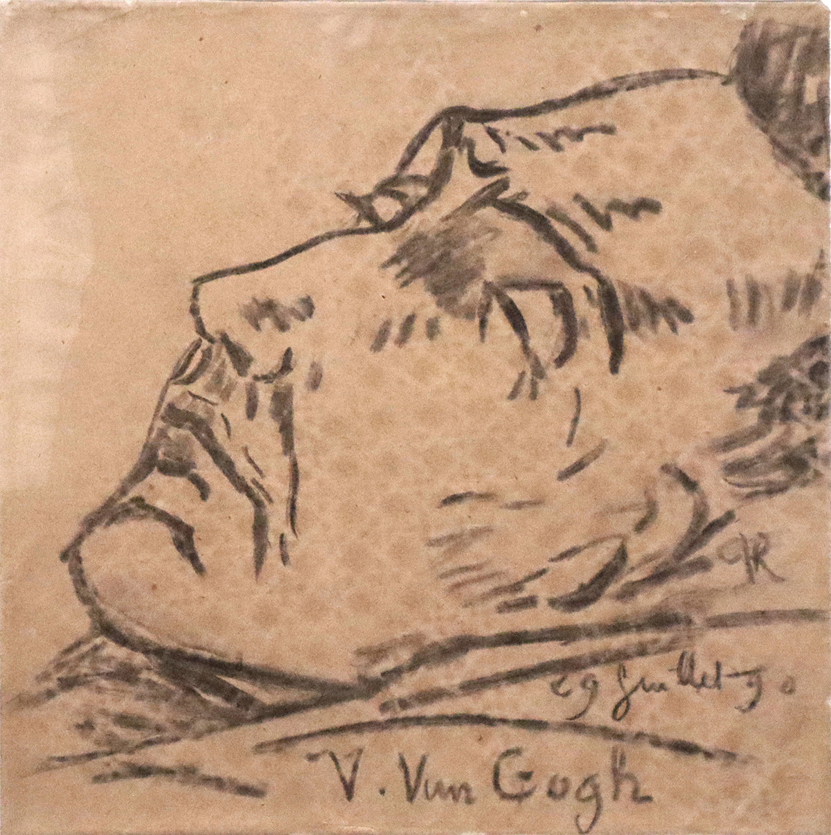 Dessin mortuaire de Van Gogh réalisé par le Dr Paul Gachet le 29 juillet 1890<br />
Photographie © Raymond Martinez le 9 novembre 2023 lors de l’exposition<br />
« Van Gogh à Auvers » au Musée d’Orsay<br />
