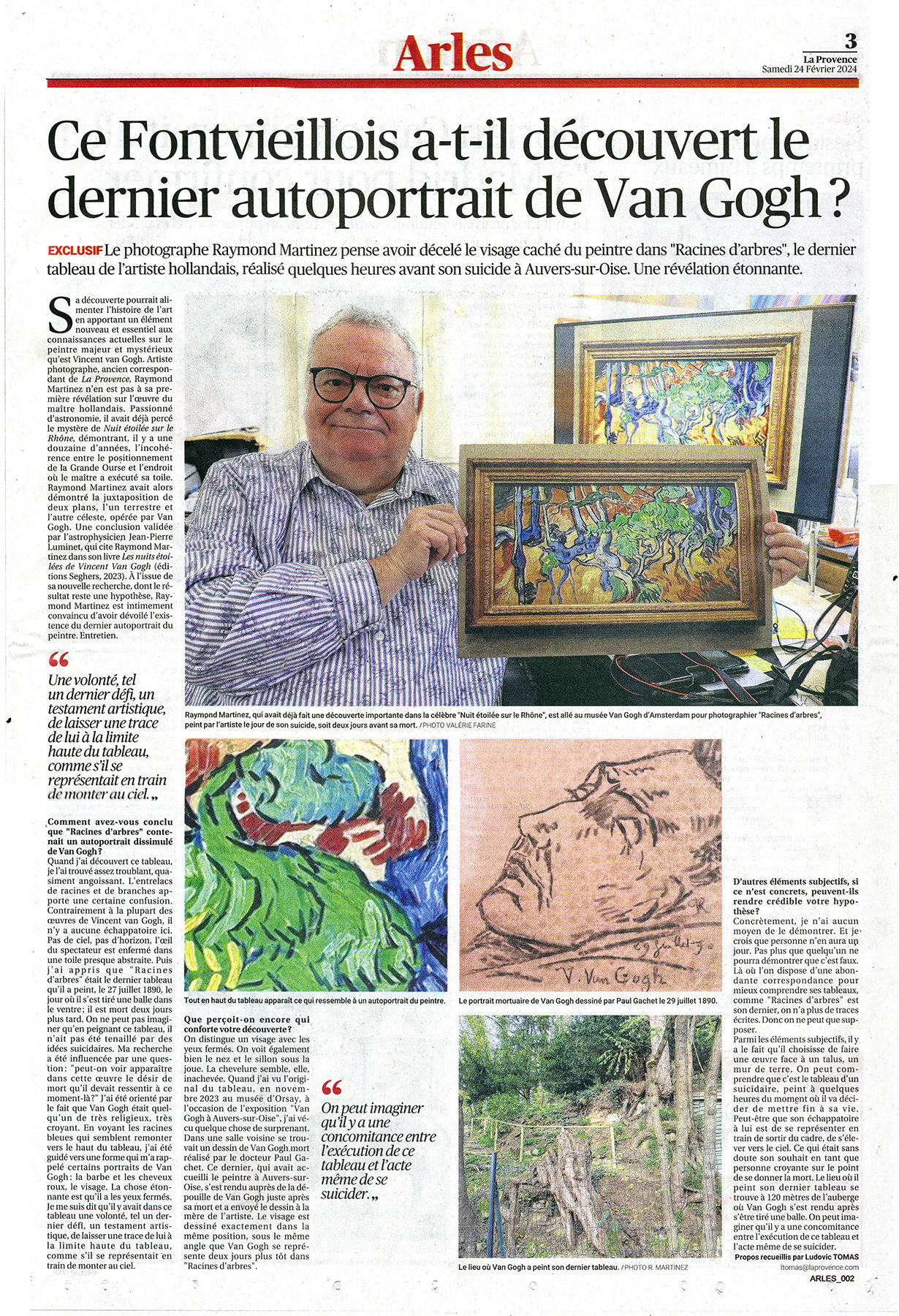 La Provence : Découverte par Raymond Martinez d'un autoportrait dans le dernier tableau de Vincent van Gogh "Racines d'arbres.
